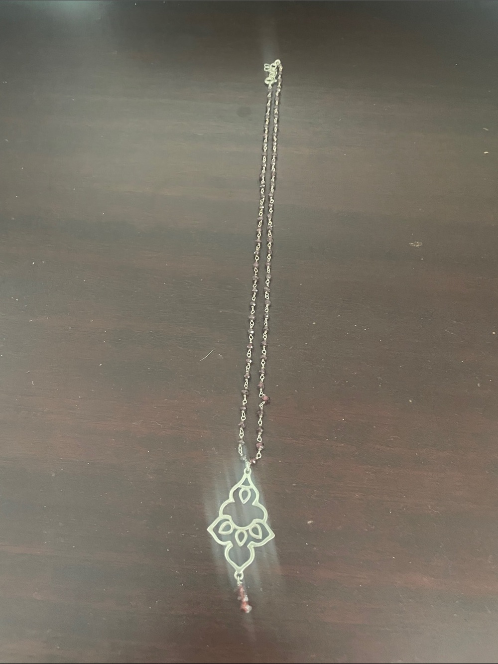 Delicate Floral Filigree Pendant Necklace in Silver with Pink Accents